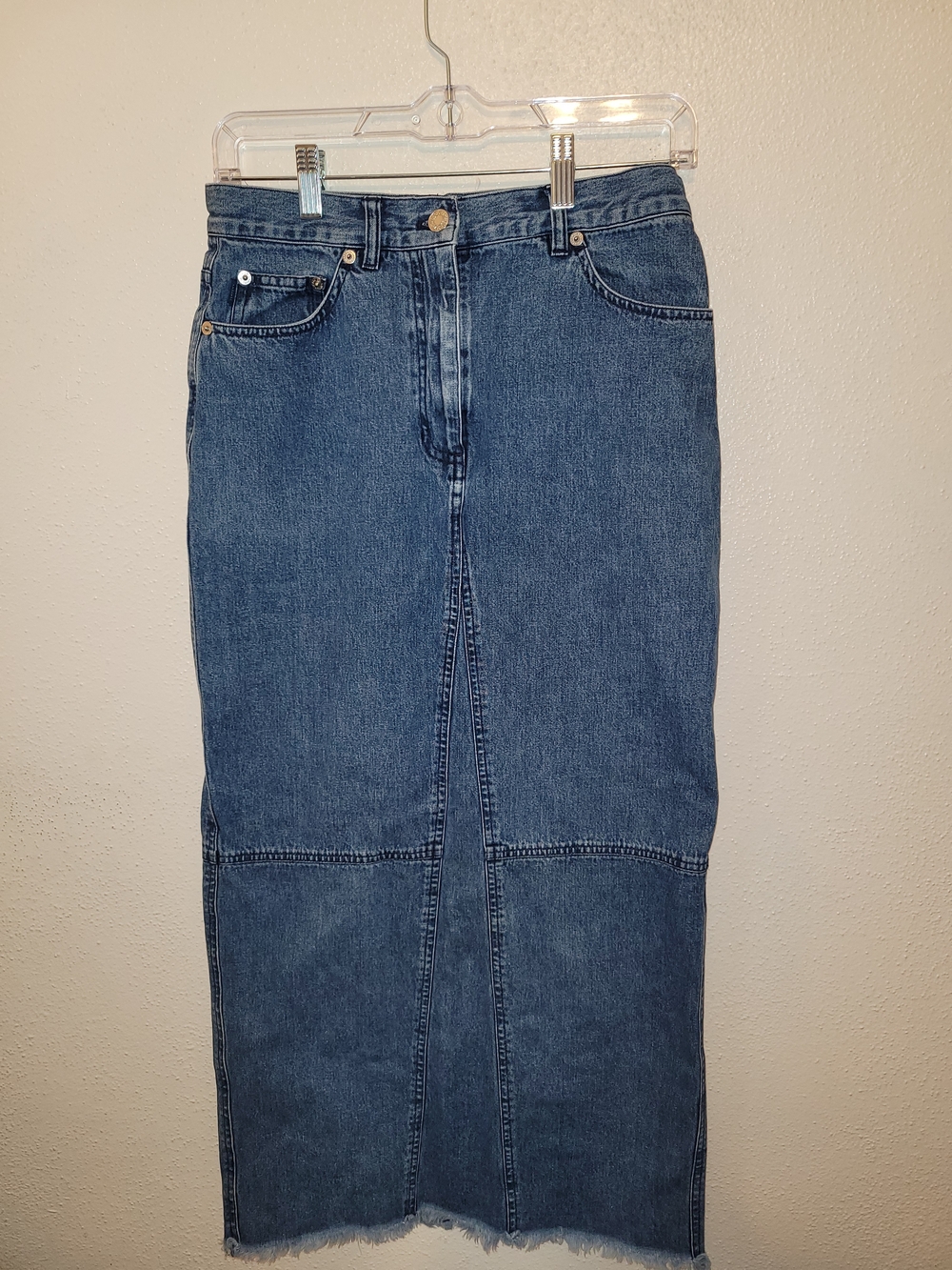 Lauren Jeans Co Ralph Lauren Denim Midi Skirt Raw Hem Blue Size 4 - Picture 1 of 8